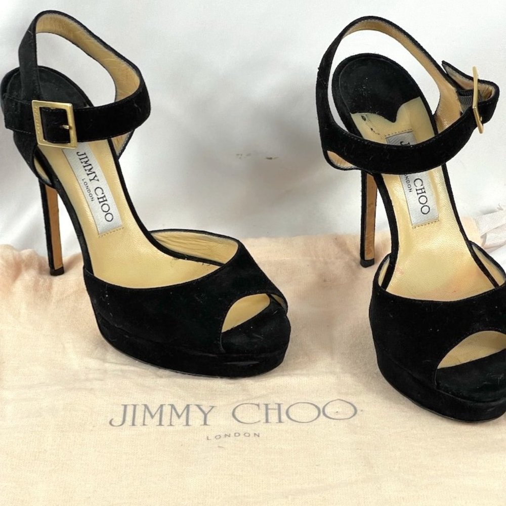 Jimmy Choo Linda  Black Suede open toed shoes